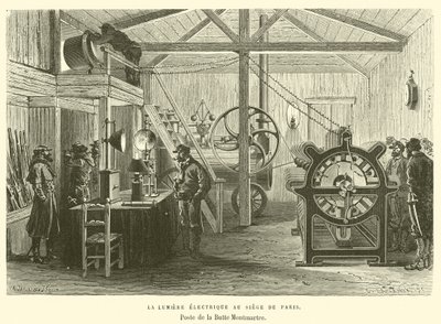 Elektrisch licht bij het beleg van Parijs, post van de Butte Montmartre door French School