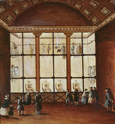 La Morgue, grootste mortuarium in Parijs, 1830-40 door French School