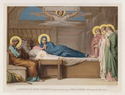 De Geboorte van Onze Heer, Muurschildering naar Hipp Flandrin, St Germain des Pres, in Parijs door French School