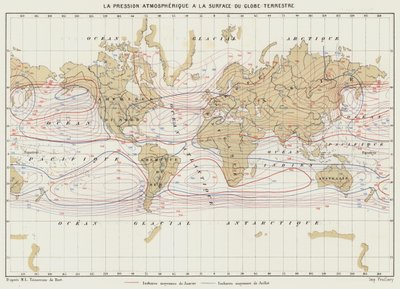 De atmosferische druk aan het aardoppervlak (kleur litho) door French School