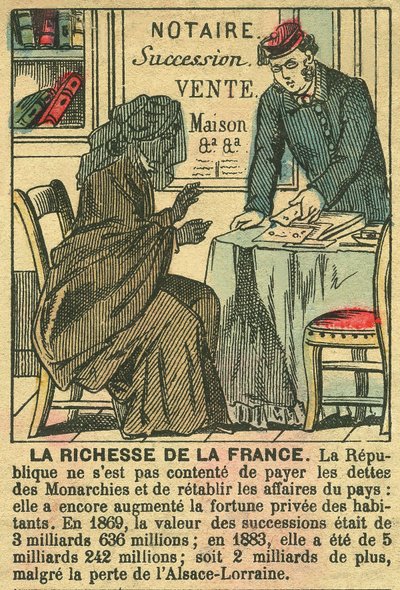 La Riche de la France, illustratie van de voordelen van de Derde Republiek voor de persoonlijke verrijking van de Fransen. Gravure, in 