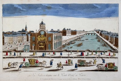 La Samaritaine (waterpomp) op de Pont Neuf in Parijs - optisch zicht door French School
