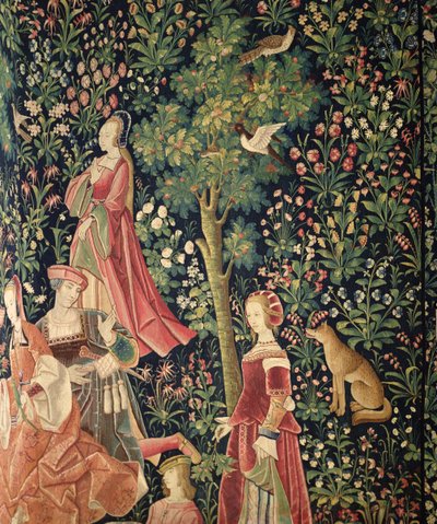 La Vie Seigneuriale: Jonge vrouwen en een vos, ca. 1500 door French School