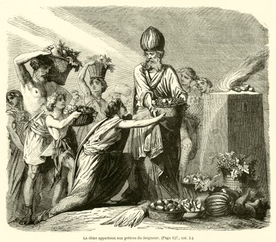 De tiende behoort toe aan de priesters van de Heer (gravure) door French School