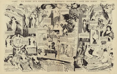 La foire aux peintures, Baraque centrale, kant van de dames (gravure) door French School