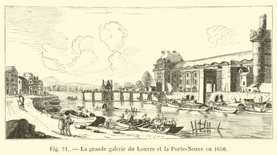 De grote galerij van het Louvre en de Porte-Neuve in 1650 door French School