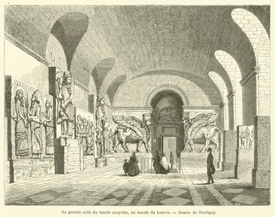 De grote zaal van het Assyrische museum, in het Louvre door French School