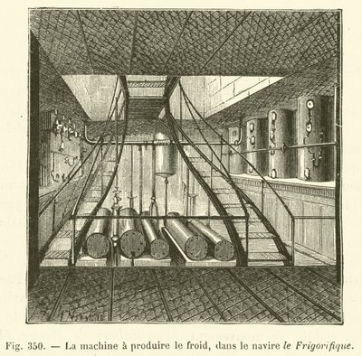 De machine om kou te produceren, in het schip de Frigorifique door French School
