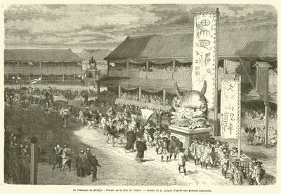 De matsouri van Miodjin, parade van het demonenhoofd door French School