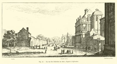De straat van de Tuilerieën in 1650, naar I Sylvestre door French School