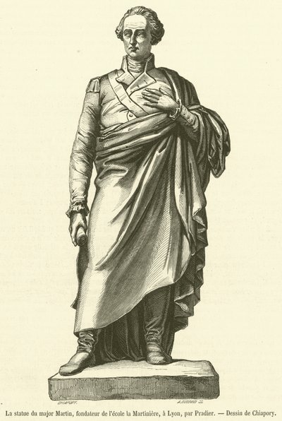 Het standbeeld van majoor Martin, oprichter van de school la Martiniere, in Lyon (gravure) door French School
