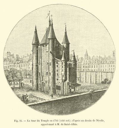 De toren van de Tempel in 1793, oostzijde; naar een tekening van Nicolle; behorend tot M de Saint-Albin door French School