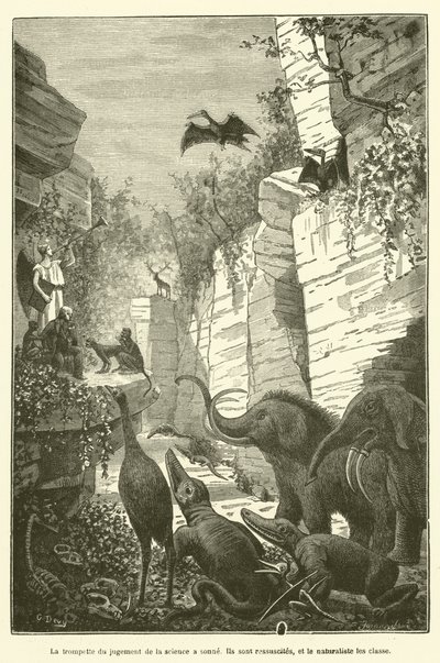 De trompet van het oordeel van de wetenschap heeft geklonken (gravure) door French School