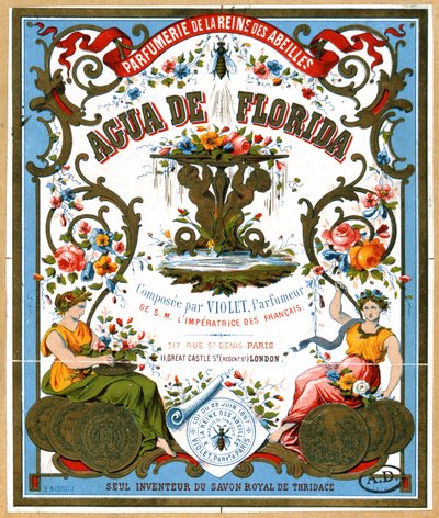 Etiket voor Aqua de Florida parfum van de parfumerie La Reine des Abeilles, Parijs, tweede helft 19e eeuw door French School