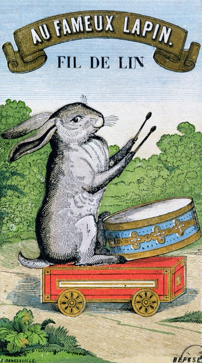 Etiket voor Au Fameux Lapin merk linnen draad door French School