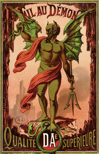 Etiket voor Fil au Demon merk naaigaren, ca. 1880-90 door French School