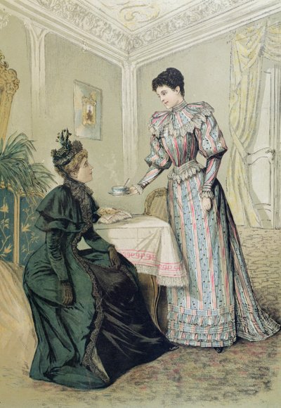 Dames die thee drinken, ca. 1890 door French School