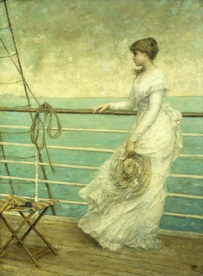 Dame op het dek van een schip door French School