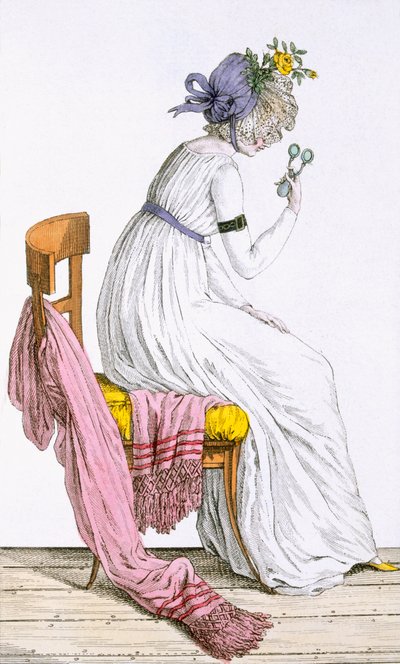Dame in negligé, uit Costume Parisien, gepubliceerd in Journal des Dames et des Modes, 1797 door French School