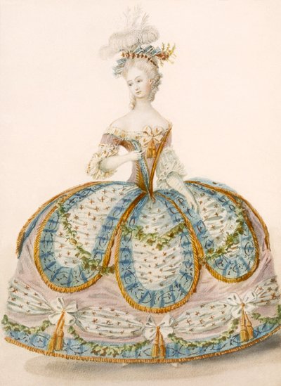 Dame gekleed voor een koninklijke gelegenheid, ontwerp toegeschreven aan Anvorious, gepubliceerd april 1796 door French School