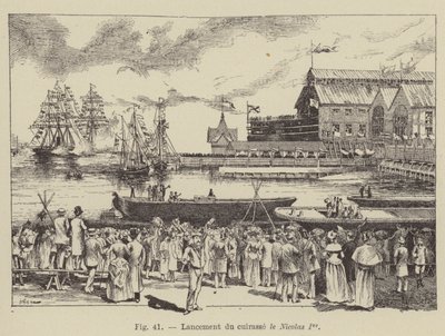 Te water laten van het slagschip Nicolaas I door French School