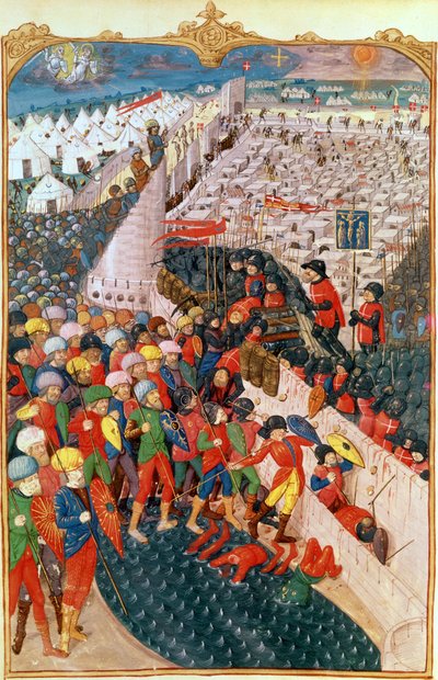 De Turkse operaties bij het beleg van Rhodos, uit A History of the Siege of Rhodes, door Guillaume Caoursin door French School