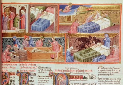 Goede man wordt naar de hemel gebracht en hebzuchtige man naar de hel, uit de Hebraica Romana Gallica door French School