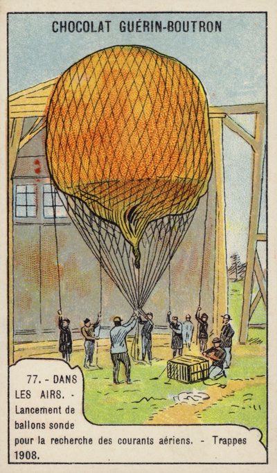 Lancering van weerballonnen om luchtstromen te meten, Trappes, Frankrijk door French School