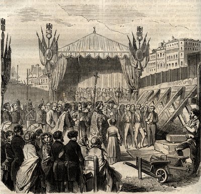 Legging van de eerste steen van het nieuwe Louvre op 25 juli door French School