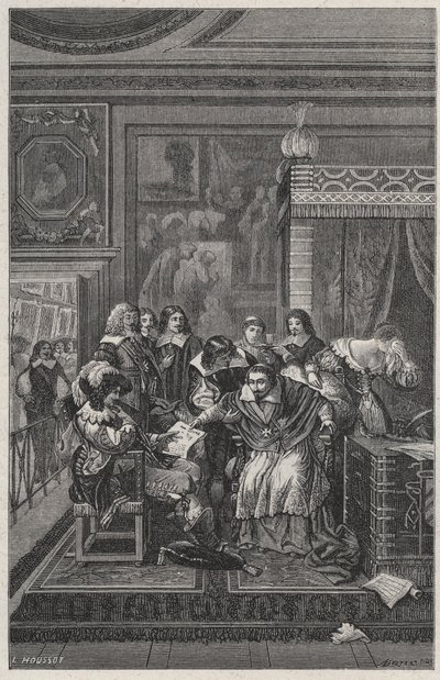 Le Cardinal de Richelieu mourant Lithografie door Charles Motte (1785-1836) in 
