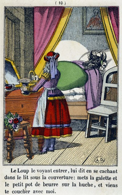 Roodkapje in de kamer van de wolf - in Roodkapje, ed. Pellerin, Epinal, 19e eeuw door French School