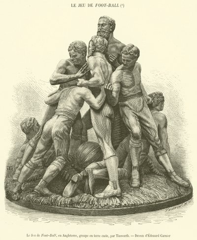Het Voetbalspel, in Engeland, groep in terracotta door French School