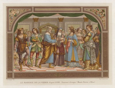 Het huwelijk van de Maagd, naar Luini, fresco schilderij, Brera Museum, Milaan door French School