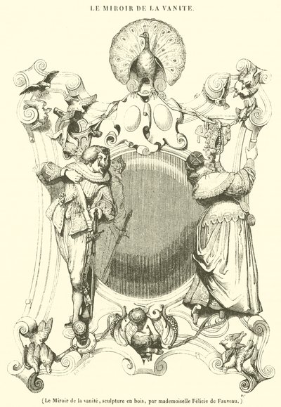 De Spiegel van de ijdelheid, houtsnijwerk (gravure) door French School