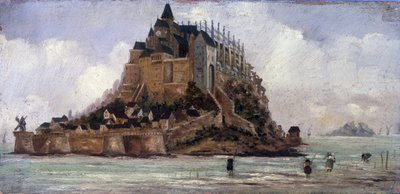 Le Mont Saint-Michel bij laag tij door French School