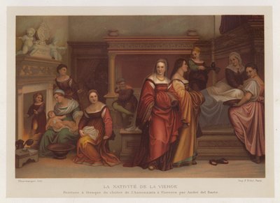 Le Nativite De La Vierge, frescoschildering van het klooster van de Annunziata in Florence door Andre del Sarte door French School