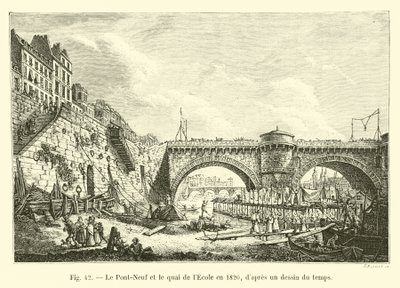 De Pont-Neuf en de kade van de School in 1820, volgens een tekening uit die tijd door French School
