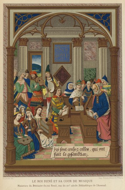 Le Roi René et sa Cour de Musique (chromolitho) door French School