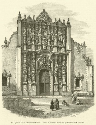 De Sagrario, bij de kathedraal van Mexico (gravure) door French School