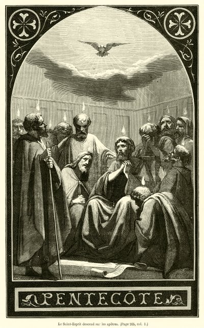 De Heilige Geest daalt neer op de apostelen (gravure) door French School