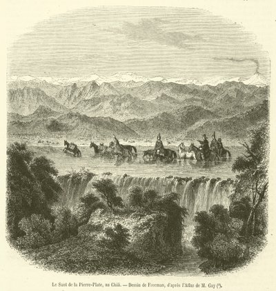 De sprong van de Platte Steen, in Chili (gravure) door French School