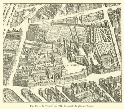 De Tempel, in 1734; facsimile van het plan van Turgot door French School