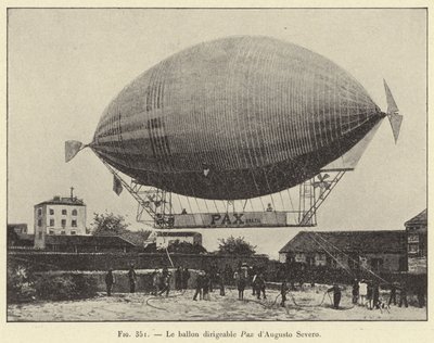 De luchtschip Pax van Augusto Severo (gravure) door French School