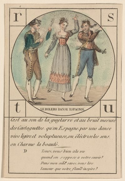 "Le bolero, Spaanse dans," uit een serie alfabetkaarten door French School