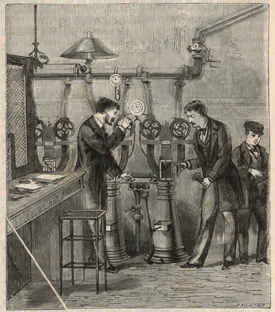 Le bureau de la poste pneumatique in Parijs - Pneumatische post of pneumatische post in Parijs - Gravure in 