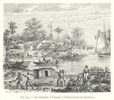 De handelspost van Yanaon, aan de monding van de Godavery (gravure) door French School
