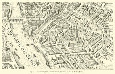 De voorstad Saint-Germain in 1615, fac-simile van het plan van Mathieu Merian door French School