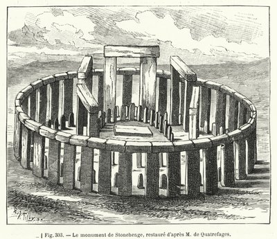 Het monument van Stonehenge, gerestaureerd volgens M de Quatrefages door French School