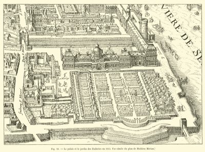 Het paleis en de tuin van de Tuilerieën in 1615, Fac-simile van het plan van Mathieu Merian door French School