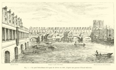 De Pont Notre-Dame en de Quai de Gesvres in 1660, naar een gravure van Israël Sylvestre door French School